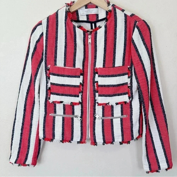 ZARA  Frayed Striped Full Zip Jacket - Picture 5 of 16